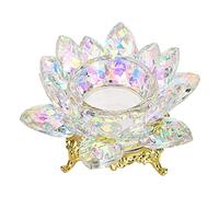 SUMTree Crystal Lotus Flower Tealight Candle Holder With Gold Base for Home Office Wedding Table, AB Colorful