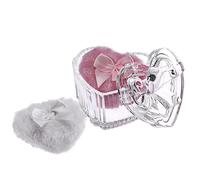 SUMTree Glass Body Powder Container and Puffs, Dusting Powder Container with 2 Puffs Washable and Reusable for Women, Empty Talcum Box Container for Baby, 1 Pink&1 White Puffs, Heart Shape, Clear