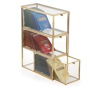 SUMTree Glass Tea Bag Organiser with 3 Drawers Gold Tea Box 21.5 x 9.5 x 29 cm