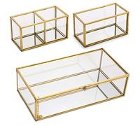 SUMTree Gold Glass Desktop Storage Box Jewelry Box Makeup three glass Organizer rectangular Storage Containers with Lid