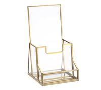SUMTree Gold Metal Glass Brochure Display Stand with Business Cards Holder