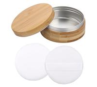 SUMTree Large Bamboo Body Powder Puffs and Container, Dusting Powder Container with 2 Puffs for Women, Empty Talcum Box for Baby, 11.5 * 11.5 * 4.8cm, Burlywood