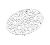 SUMTree Oval Cast Iron Trivet, Decorative Heavy Duty Hot Pot Holder Mat, Vintage Pattern Cast Iron Trivet with Rubber Pegs for Kitchen Dining Table, 24.5 * 18.5 * 1.8cm, White
