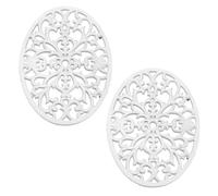 SUMTree Pack of 2 Oval Cast Iron Trivets, Decorative Heavy Duty Hot Pot Holder Mat, Vintage Pattern Cast Iron Trivet with Rubber Pegs for Kitchen Dining Table, 24.5 * 18.5 * 1.8cm, White