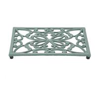 SUMTree Rectangle Cast Iron Trivet, Decorative Heavy Duty Hot Pot Holder Mat, Vintage Butterfly Pattern Cast Iron Trivet with Rubber Pegs for Kitchen Dining Table (Green)