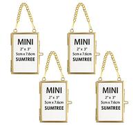 SUMTree Set of 4 Gold Glass Mini Hanging Photo Picture Display Frame, 2x3