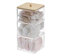 SUMTree Stackable Qtip Cotton Ball Holder 3 Layers Acrylic Qtip Dispenser with Bamboo Lid, Floss Swab Dispenser, Bathroom Storage Jar Canister, Plastic Apothecary Jar for Kitchen Bathroom