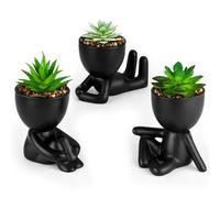 Sumye 3 Pcs Succulent Artificial Plants Indoor Fake Plants for Office Desk Bathroom Bedroom Room Aesthetic Decor Accessories with Cute Creative Humanoid Ceramic Planter