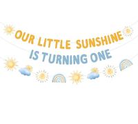 Sun 1st Birthday Decorations Blue Orange Our Little Sunshine Is Turning One Banner Garland for Boys Sun Clouds First Birthday Party Hanging Decors Sunshine Rainbow One Year Old Bday Party Supplies