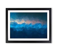 Sun Above The Mountains In Abstract Modern Art Framed Wall Art Print, Ready to Hang Picture for Living Room Bedroom Home Office Décor, Black A3 (46 x 34 cm)