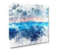 Sun Above the Mountains Watercolour Canvas Print | Gallery Wrapped 30mm Frame Wall Art | 14x14 inches | Ready to Hang | Modern Landscape Picture | Living Room Bedroom Lounge Office