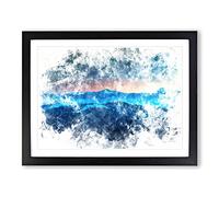 Sun Above The Mountains Watercolour Modern Framed Wall Art Print, Ready to Hang Picture for Living Room Bedroom Home Office Décor, Black A2 (64 x 46 cm)