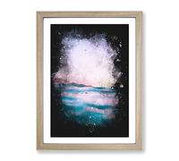 Sun Above The Sea In Spain Paint Splash Modern Framed Wall Art Print, Ready to Hang Picture for Living Room Bedroom Home Office Décor, Oak A3 (34 x 46 cm)