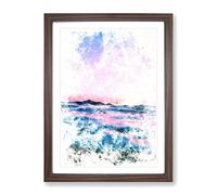 Sun Above The Sea In Spain Watercolour Modern Framed Print | A3 Walnut Framed Wall Art | Ready to Hang | Modern Nautical Picture | Living Room Bedroom Lounge Office
