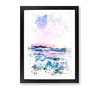 Sun Above The Sea In Spain Watercolour Modern Framed Wall Art Print, Ready to Hang Picture for Living Room Bedroom Home Office Décor, Black A3 (34 x 46 cm)