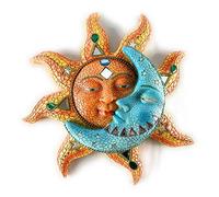 Sun And Blue Moon 3D Mosaic Celestial Face Decor Indoor Outdoor Wall Art Plaque Sculpture Mount For Inside Home Living Room Bedroom Bathroom Kitchen Or Outside Patio Fence Porch,11.5X11.5 inch