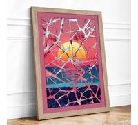 Sun and Fractured Sky Abstract Framed Wall Art Print A2 (59.4×42cm) Oak, Wall Decor for Living Room, Bedroom, Office & Home, Ready to Hang, Art Gift