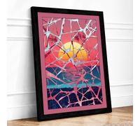 Sun and Fractured Sky Abstract Framed Wall Art Print A4 (29.7×21cm) Black, Wall Decor for Living Room, Bedroom, Office & Home, Ready to Hang, Art Gift