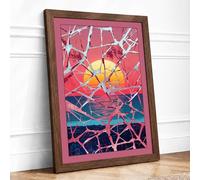 Sun and Fractured Sky Abstract Framed Wall Art Print A4 (29.7×21cm) Walnut, Wall Decor for Living Room, Bedroom, Office & Home, Ready to Hang, Art Gift