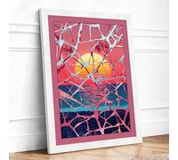 Sun and Fractured Sky Abstract Framed Wall Art Print A4 (29.7×21cm) White, Wall Decor for Living Room, Bedroom, Office & Home, Ready to Hang, Art Gift