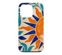 Sun and Leaf Decorative Geometric Tile Pattern Case for iPhone 13 Pro