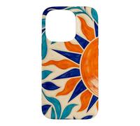 Sun and Leaf Decorative Geometric Tile Pattern Case for iPhone 14 Pro