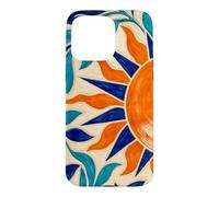 Sun and Leaf Decorative Geometric Tile Pattern Case for iPhone 15 Pro Max