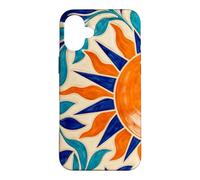 Sun and Leaf Decorative Geometric Tile Pattern Case for iPhone 16 Plus
