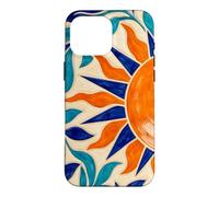 Sun and Leaf Decorative Geometric Tile Pattern Case for iPhone 16 Pro Max
