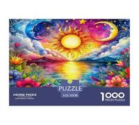 Sun And Moon 1000 Piece Jigsaw Puzzles Fun Challenging Modern Sun & Moon's Harmonious Embrace for Family Activity Game for The Whole Gifts Suitable for Children & People Aged 14+ 52x38cm/1000pcs