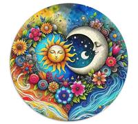 Sun And Moon 1000 Pieces Jigsaws Stress Reliever Difficult Challenge for Adults & Kids Unique Challenge Games Round Home Decor Gifts (67.5x67.5cm)