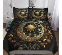 Sun And Moon Bedding Quilt Cover 2 Pieces Sets Easy Care Super-Soft Polycotton Comforter Cover Comfortable & Durable Duvet Cover with Pillowcases For Boys Girls Double (200x200cm)