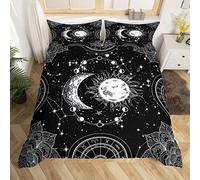 Sun and Moon Bedding Set Constellation Galaxy Comforter Set Cover for Kids Boys Girls Teens Psychedelic Boho Mandala Duvet Cover Celestial Bedspread Cover Black White Room Decor Quilt Cover Queen Size