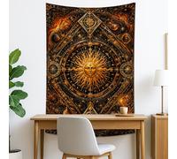 Sun and Moon Black Gold Tapestry, Celestial Starry Bohemian Decorative Wall Hanging, Mystical Tapestries Aesthetic for Living Room, Bedroom, Home Decor 40x60 Inch