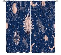 Sun and Moon Blackout Curtain Burning Sun Stars Abstract Mystic Mandala Celestial Fantasy Universe Starry Sky Galaxy Antique Chic Art Vintage Retro Fabric Bedroom Curtain Set 2 Panels,63x63 Inches
