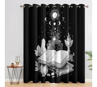 Sun and Moon Blackout Curtains Bedroom 46 x 54, Gothic Celestial Witchcraft Curtains for Home Decor, Living Room, Thermal Eyelet Patterned Window Drapes, 54 Inch Drop 2 Panels HE25