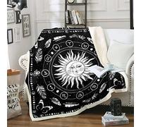 Sun and Moon Blanket Glitter Stars Throw Blanket for Bed Hippie Zodiac Fleece Blanket Throw Size Bohemian Butterfly Sherpa Blanket Exotic Style Fuzzy Blanket for All Season Decoratives