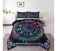 Sun and Moon Comforter Set Zodiac Signs Astrology Bedding Set Queen Constellations Galaxy Down Comforter Spiritual Gifts for Girls Teens Women,Trippy Leo Aquarius Quilt Duvet Set Purple Blue 3 Pcs