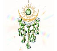 Sun and Moon Crystal Suncatcher, Colorful Wind Chimes for Outside Stained Glass Window Hanging Prisms Garden Backyard Ceiling Room Decor, Boho Wind Chimes (D)