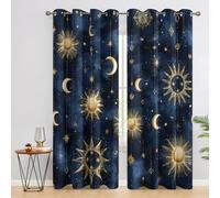 Sun and Moon Curtains Blackout, 52x63 Inch 2 Panels - Celestial Boho Pattern Black Out Curtains, Home Decor, 63 Drop Eyelet Window Drapes for Bedroom, Living Room HO&185