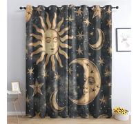 Sun and Moon Curtains for Bedroom 80.4 Inch Drop 2 Panels Watercolor Astrology Retro Star Blackout Curtain, Eyelet Thermal Curtains & Drapes, Living Room Home Decor Window Curtain 41.4x80.4