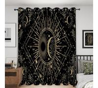 Sun and Moon Curtains, Gothic Boho Exotic Galaxy Star Witchy Moon Phase Geometric Curtain Panels, Khaki and Black Thermal Privacy Window Treatment Sets for Living Room, W46.2 x L54.3 x 2 Panels