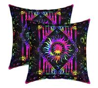 Sun And Moon Cushion Cases, Rainbow Tie Dye Pillow Covers For Home, Psychedelic Hippie Trippy Galaxy Throw Pillow Covers, Aesthetic Celestial Astrology Decorative Accent Pillow Cases, 16x16 Set of 2