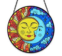 Sun and Moon Decor Stained Glass Boho Suncatcher for Windows Hanging Sun Moon Eclipse Celestial Decor for Garden Living Room Conservatory Witchy Gifts for Women Christmas Thanksgiving Gifts