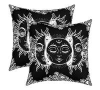 Sun And Moon Decorative Pillow Covers, Boho Exotic Style Pillow Covers For Outdoors Chair Car, Black White Bohemian Mandala Decor Cushion Covers, Botanical Floral Throw Pillow Covers, 24x24 Set of 2