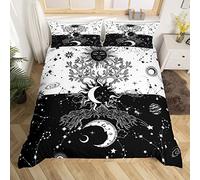 Sun and Moon Duvet Cover Black and White Yin Yang Bedding Set Boho Trippy Tree of life Comforter Cover for Boys Girls Kids Outer Space Universe Planet Bedspread Cover Single