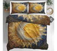 Sun and Moon Duvet Cover - Celestial Bedding - Boho Mandala Bed Set Single Size 2 Piece - Reversible Soft Microfiber Quilt Cover 1 Pillowcase, Zipper Closure & Corner Ties, 140x200 J75