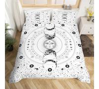 Sun and Moon Duvet Cover Set King Size, Stars Space Psychedelic Comforter Cover with 2 Pillowcases, Boho Sun Moon White Bedding Set 3pcs for Kids Girls Boys Adults Lightweight Bedspread Cover