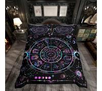 Sun and Moon Duvet Cover Single Size,Starry Galaxy Zodiac Constellation Comforter Cover for Adults Kids Bedroom Decor,Neon Blue Purple Hippie Boho Decorative Bedding Set 1 Pillowcase,No Comforter