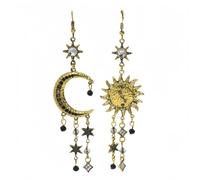 Sun and Moon Earrings Vintage Sun Moon Star Dangle Celestial Earrings for Women Gothic Gold Star Tassel Drop Bronze Earring Celestial Jewelry Accessories Gifts, L, Metal, No Gemstone